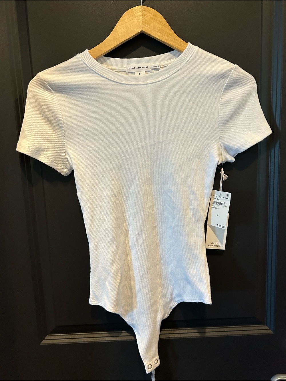 Good American White Short Sleeve Snap Bodysuit